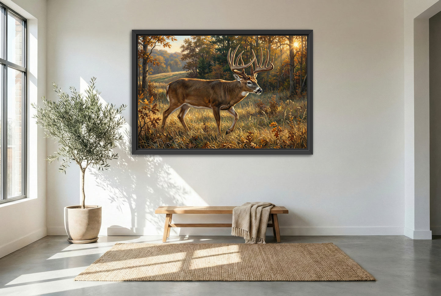 black floating framed canvas print featuring the johnny king whitetail buck Wisconsin