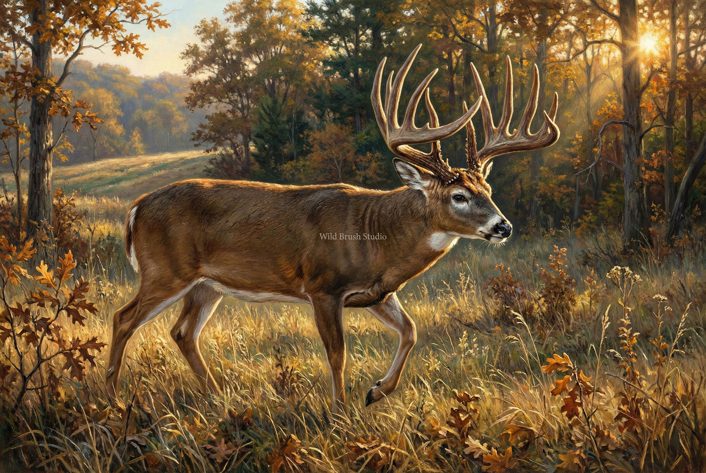 johnny king whitetail buck Wisconsin oil painting paper art print