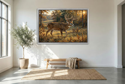 silver floating framed canvas big game artwork of the johnny king whitetail buck Wisconsin