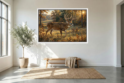 white floating framed canvas art of the johnny king whitetail buck Wisconsin