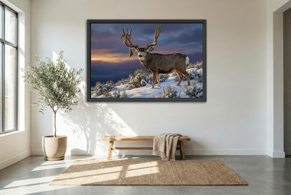 Black floating framed canvas print featuring the legendary Wyoming King Buck