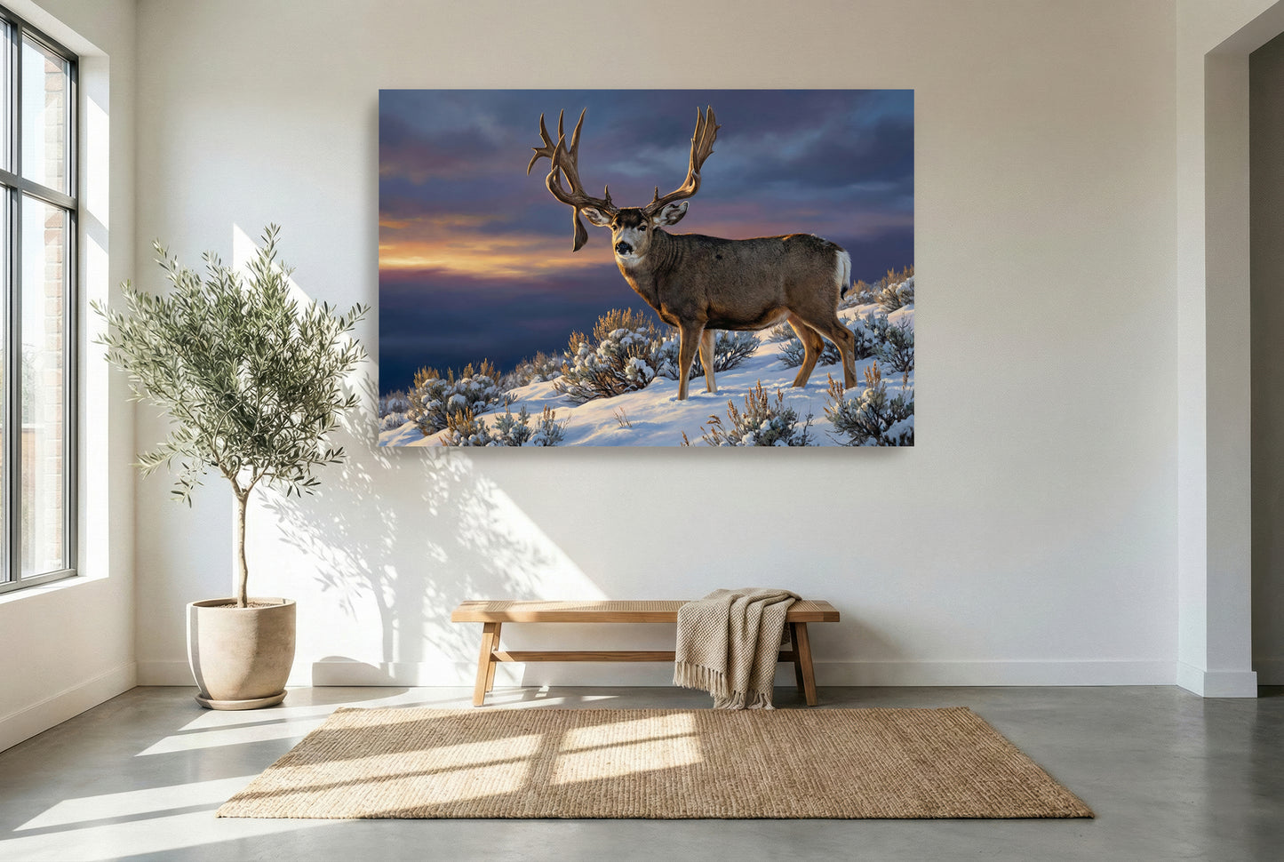 Gallery wrapped canvas wildlife wall art of the historic Wyoming King Buck mule deer