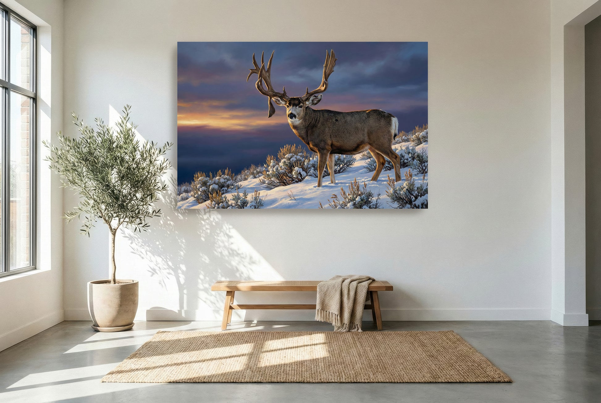 Gallery wrapped canvas wildlife wall art of the historic Wyoming King Buck mule deer