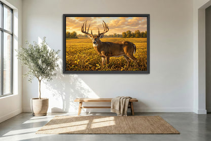 black floating framed canvas print featuring mel johnson whitetail buck illinois