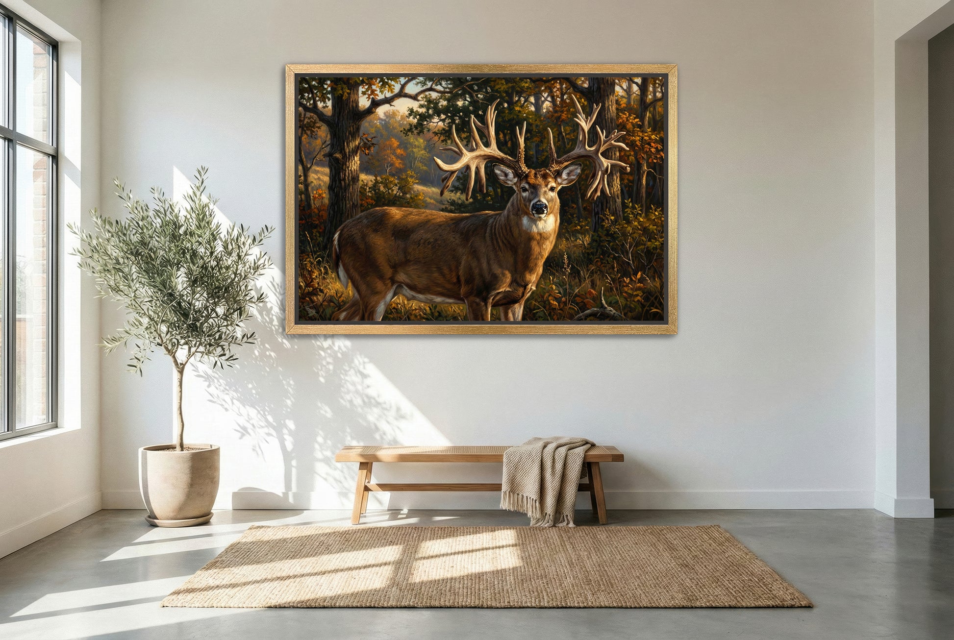 gold floating framed canvas trophy room art of the missouri monarch record whitetail buck