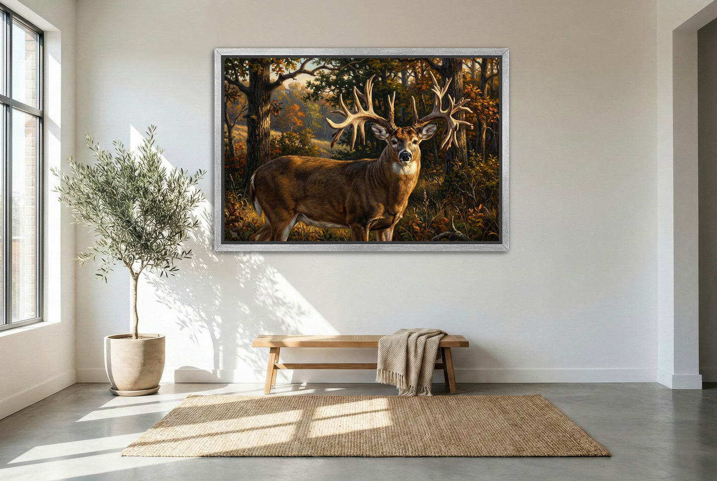 silver floating framed canvas big game artwork of the missouri monarch record whitetail buck