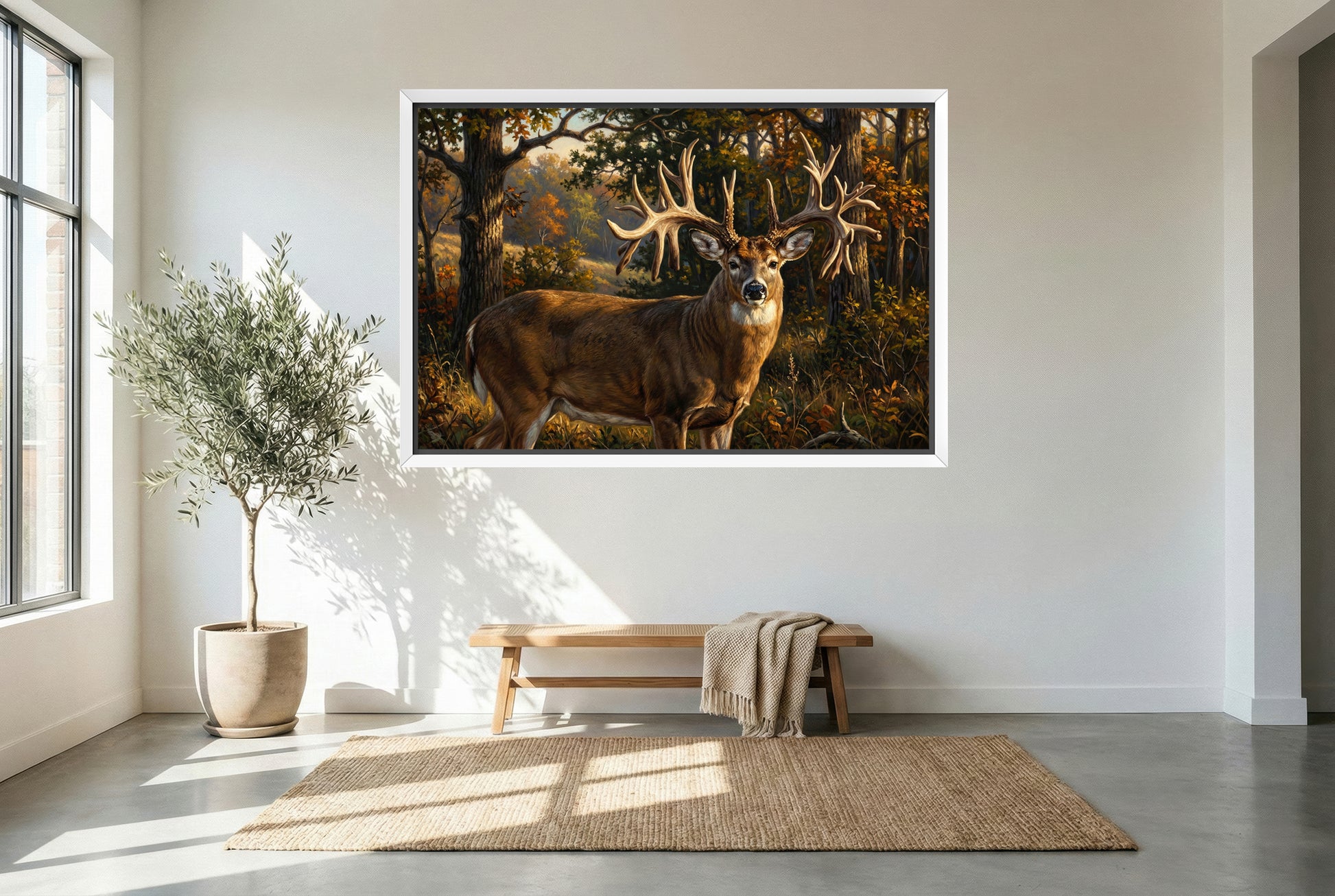 white floating framed canvas art of the missouri monarch record whitetail buck