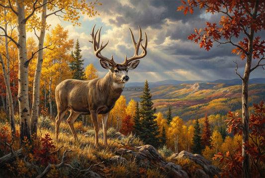 mule deer buck early fall aspen ridge oil painting paper art print