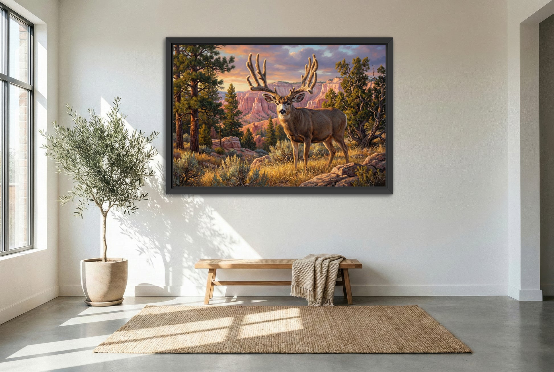 Black floating framed canvas print featuring a legendary muley crazy magazine cover buck