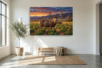gallery wrapped canvas wildlife wall art of some farm fields to attract big mule deer