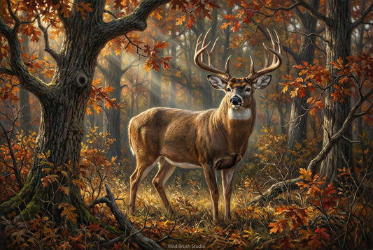 oak ridge whitetail buck in october oil painting paper art print
