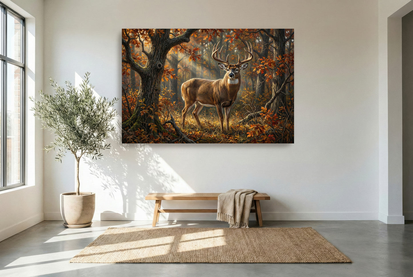 gallery wrapped canvas wildlife wall art of a oak ridge whitetail buck in october