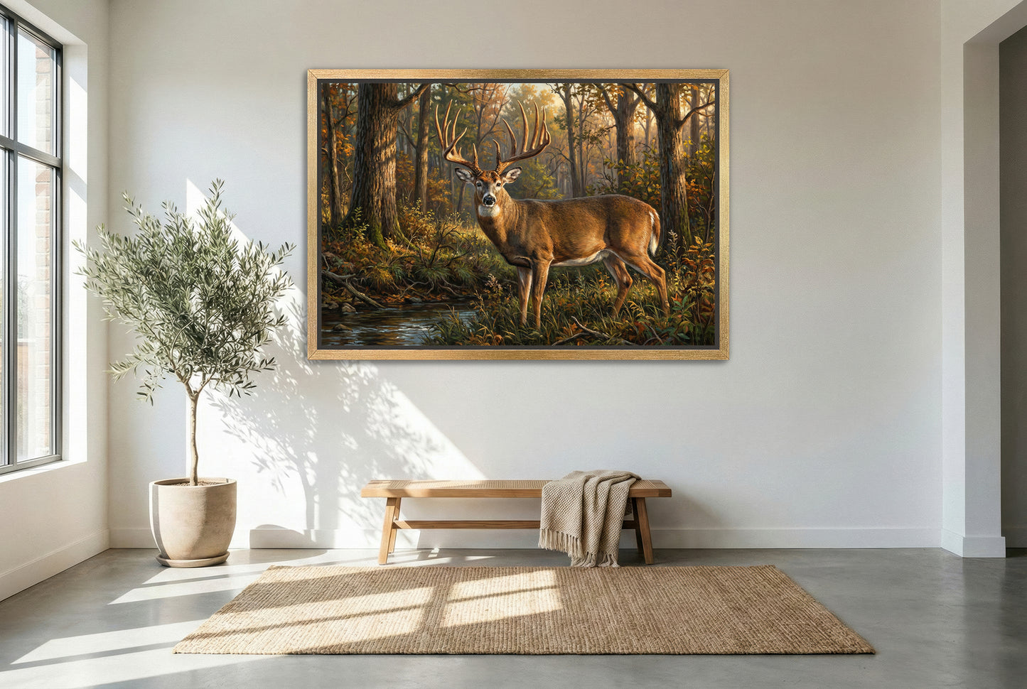 gold floating framed canvas trophy room art of pennsylvania's biggest whitetail buck