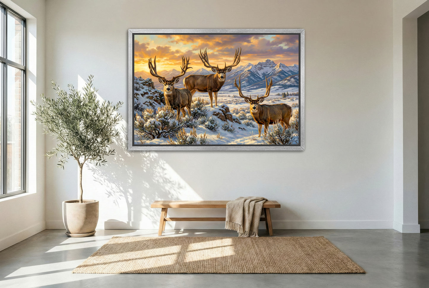 Silver floating framed canvas big game wall art of Popeye Goliath and Morty