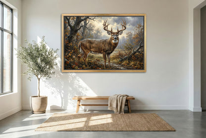 gold floating framed canvas trophy room art the best time of a rain soaked whitetail buck