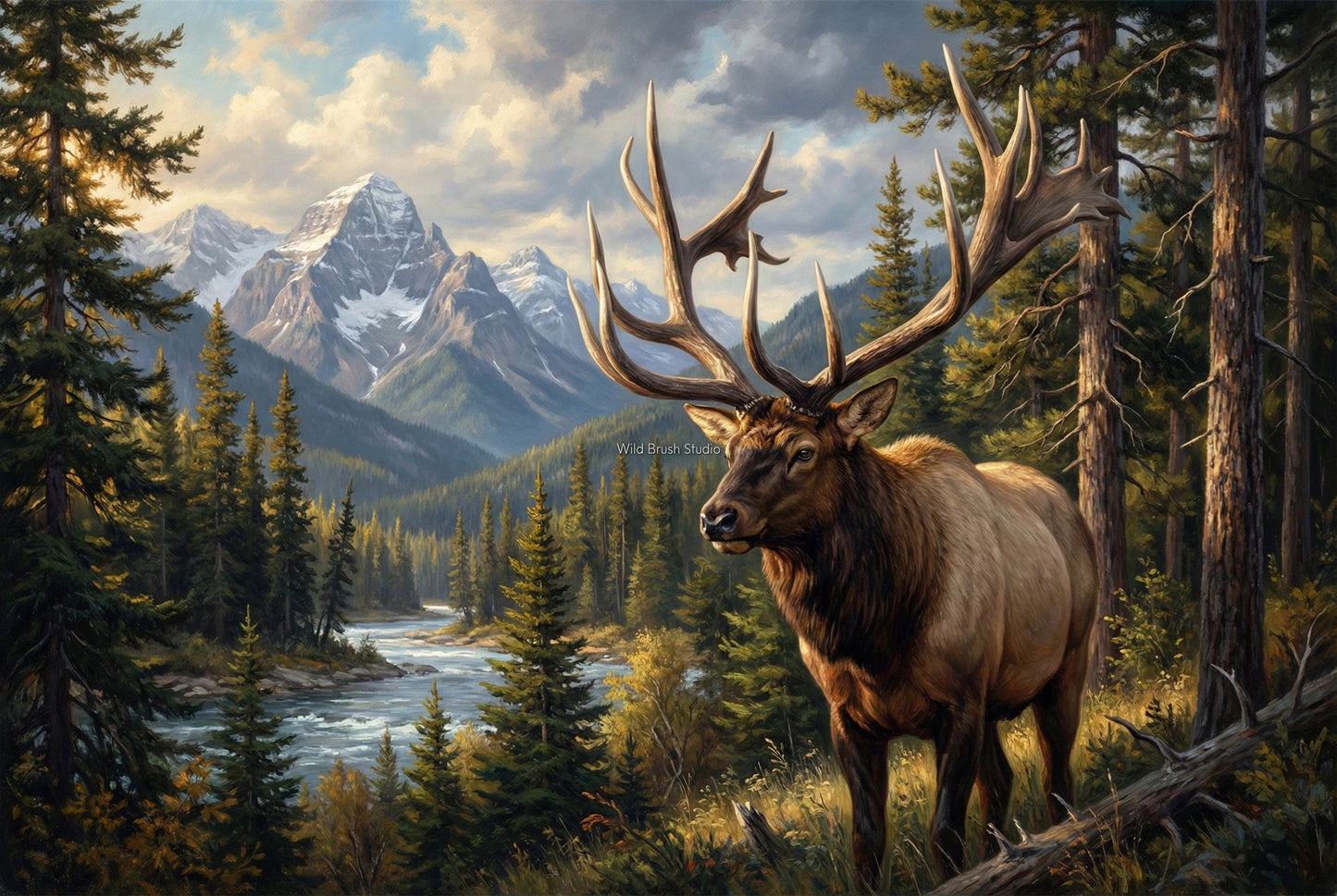 revelstoke british columbia mystery bull elk oil painting paper art print