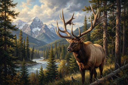 revelstoke british columbia mystery bull elk oil painting paper art print