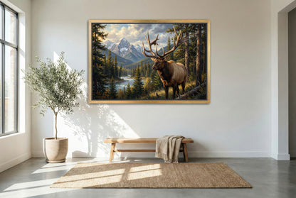 gold floating framed canvas trophy room art the revelstoke british columbia mystery bull elk