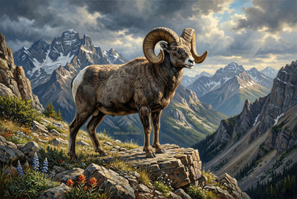 Rocky Mountain big horn sheep ram canvas oil painting paper art print