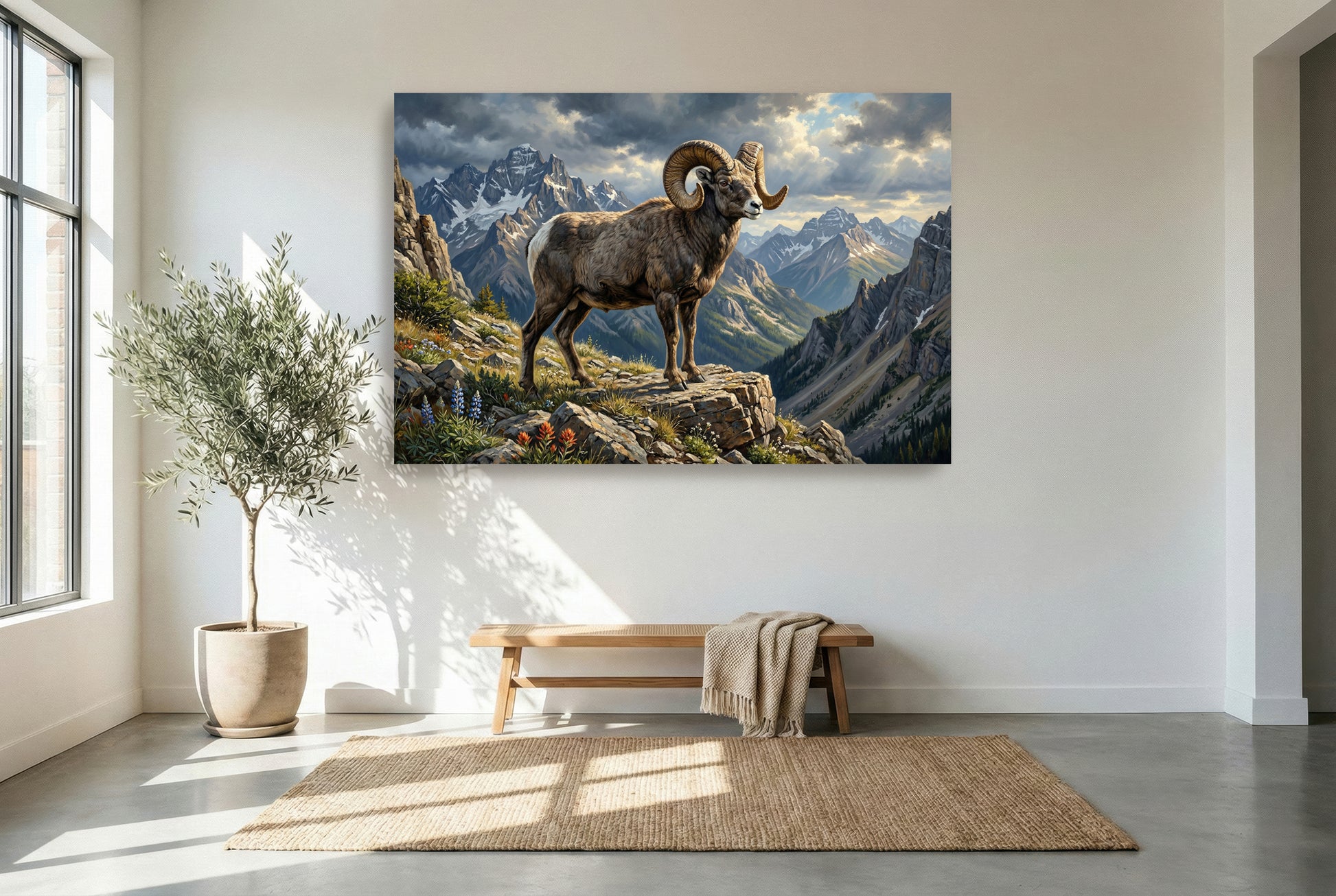 gallery wrapped canvas wildlife wall art of a Rocky Mountain big horn sheep ram