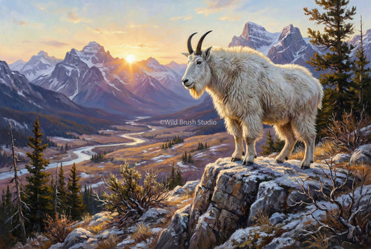 Rocky Mountain goat oil painting paper art print