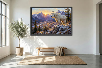 black floating framed canvas print featuring a Rocky Mountain goat