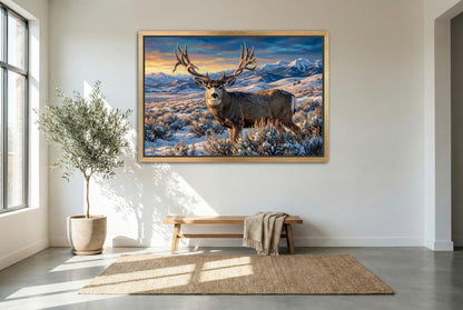 gold floating framed canvas trophy room art of scar wyoming mule deer living legend giant