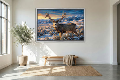 silver floating framed canvas big game artwork of scar wyoming mule deer living legend giant