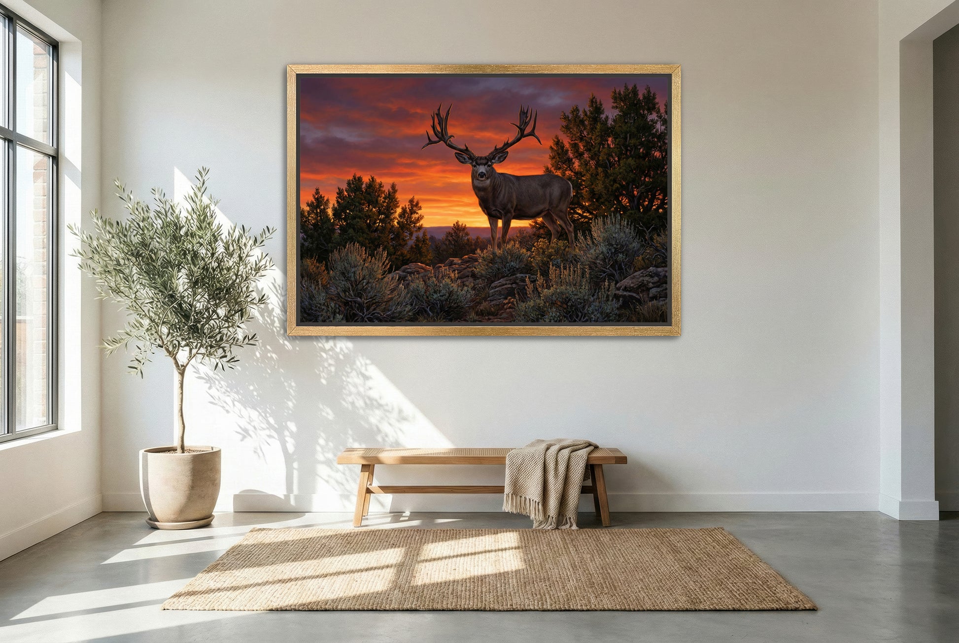 Gold floating framed canvas trophy room art of the famous Ted Riggs Arizona buck