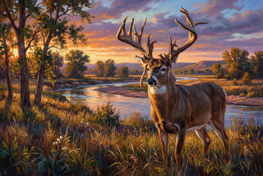 del Austin whitetail buck Nebraska oil painting paper art print
