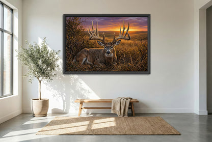black floating framed canvas print featuring the famous general nebraska whitetail buck