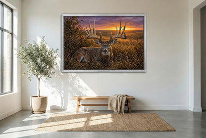 silver floating framed canvas big game artwork of the famous general nebraska whitetail buck