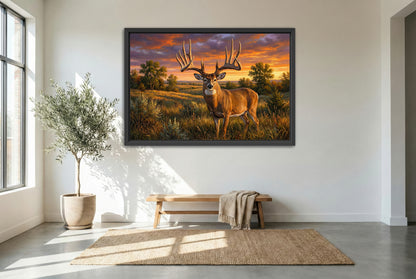 black floating framed canvas print featuring the famous recored book whitetail buck called the general from Nebraska