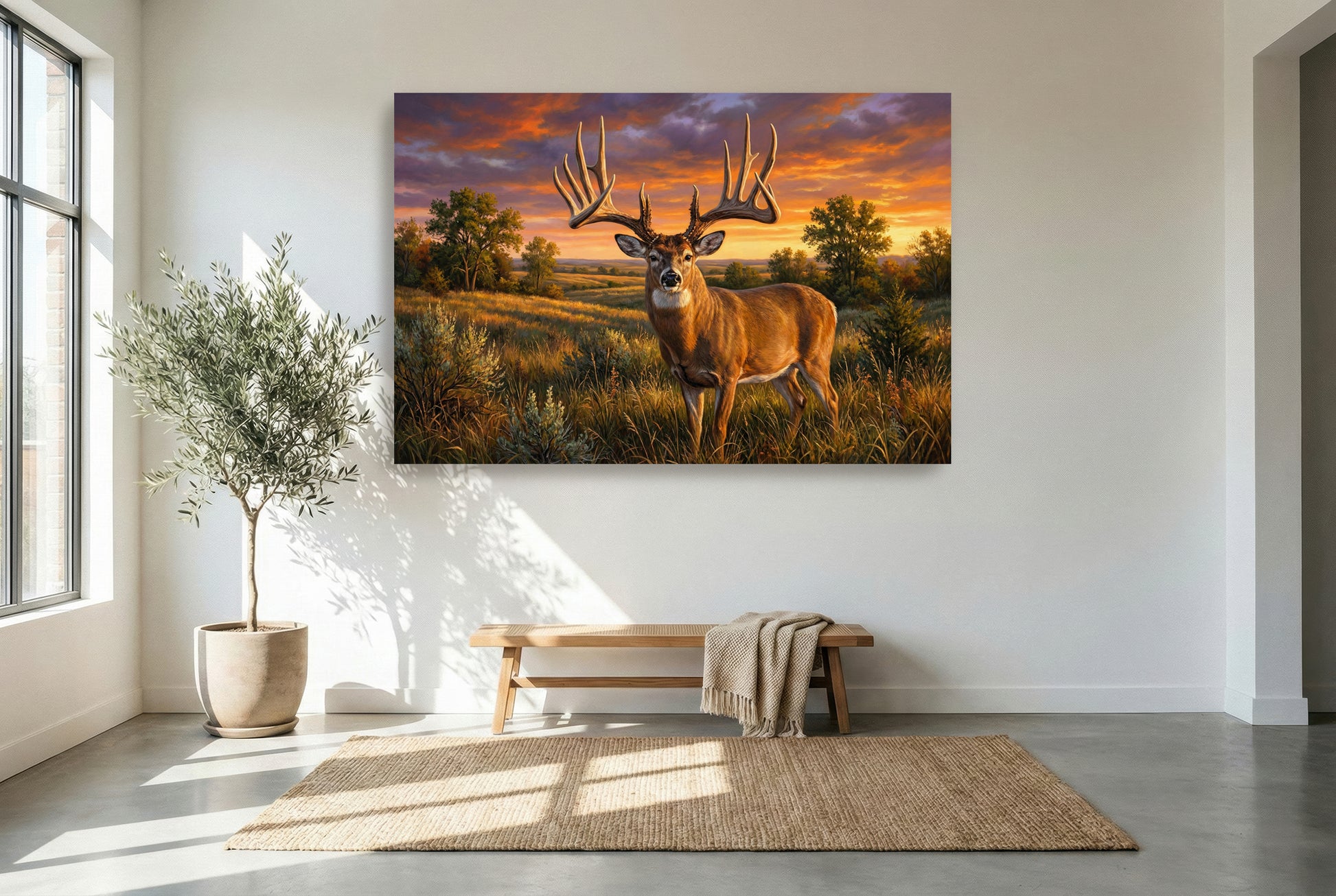 gallery wrapped canvas wildlife wall art of the famous recored book whitetail buck called the general from Nebraska