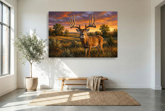 gallery wrapped canvas wildlife wall art of the famous recored book whitetail buck called the general from Nebraska