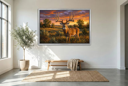 silver floating framed canvas big game artwork of the famous recored book whitetail buck called the general from Nebraska