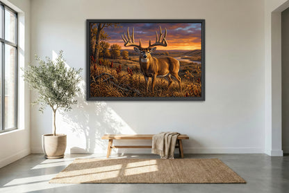 black floating framed canvas print featuring the general legendary nebraska whitetail buck