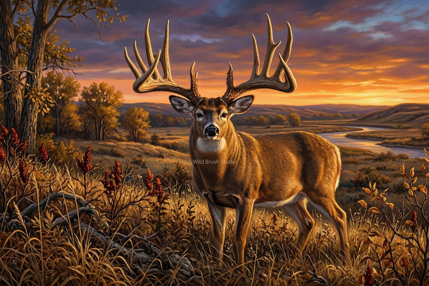 the general legendary nebraska whitetail buck fine art paper oil painting print