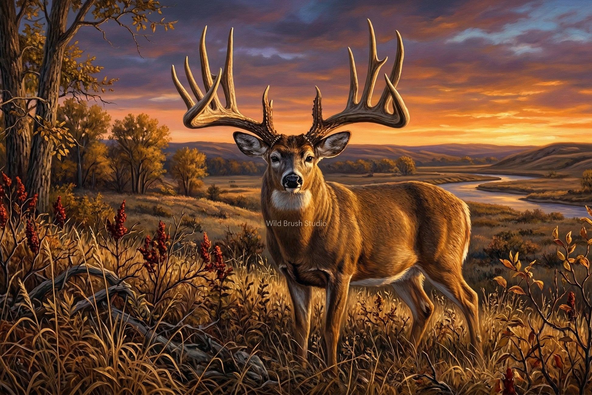 the general legendary nebraska whitetail buck fine art paper oil painting print