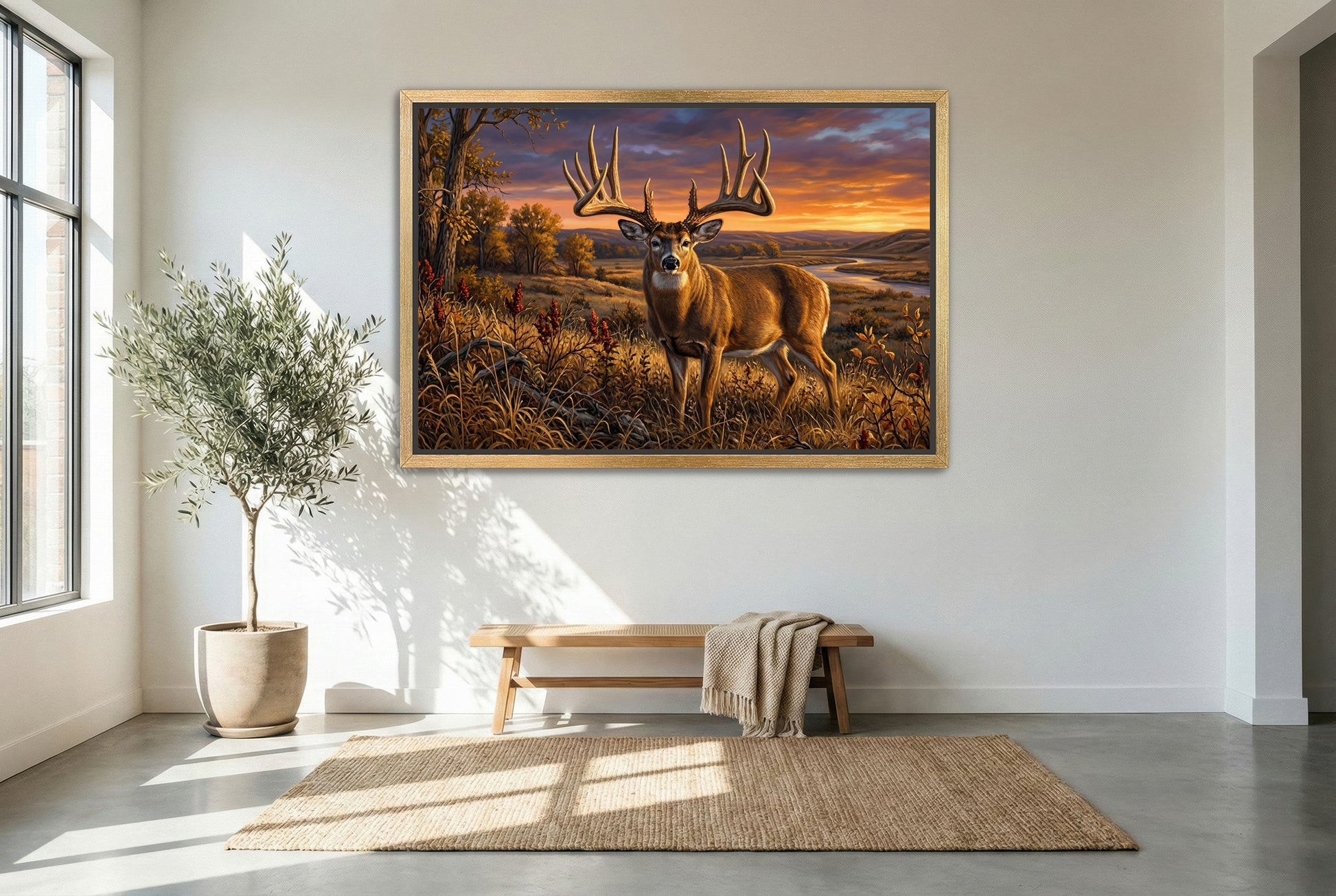 gold floating framed canvas trophy room art of the general legendary nebraska whitetail buck
