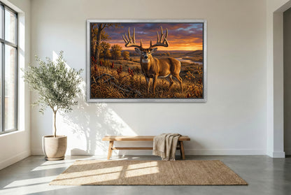 silver floating framed canvas big game artwork of the general legendary nebraska whitetail buck