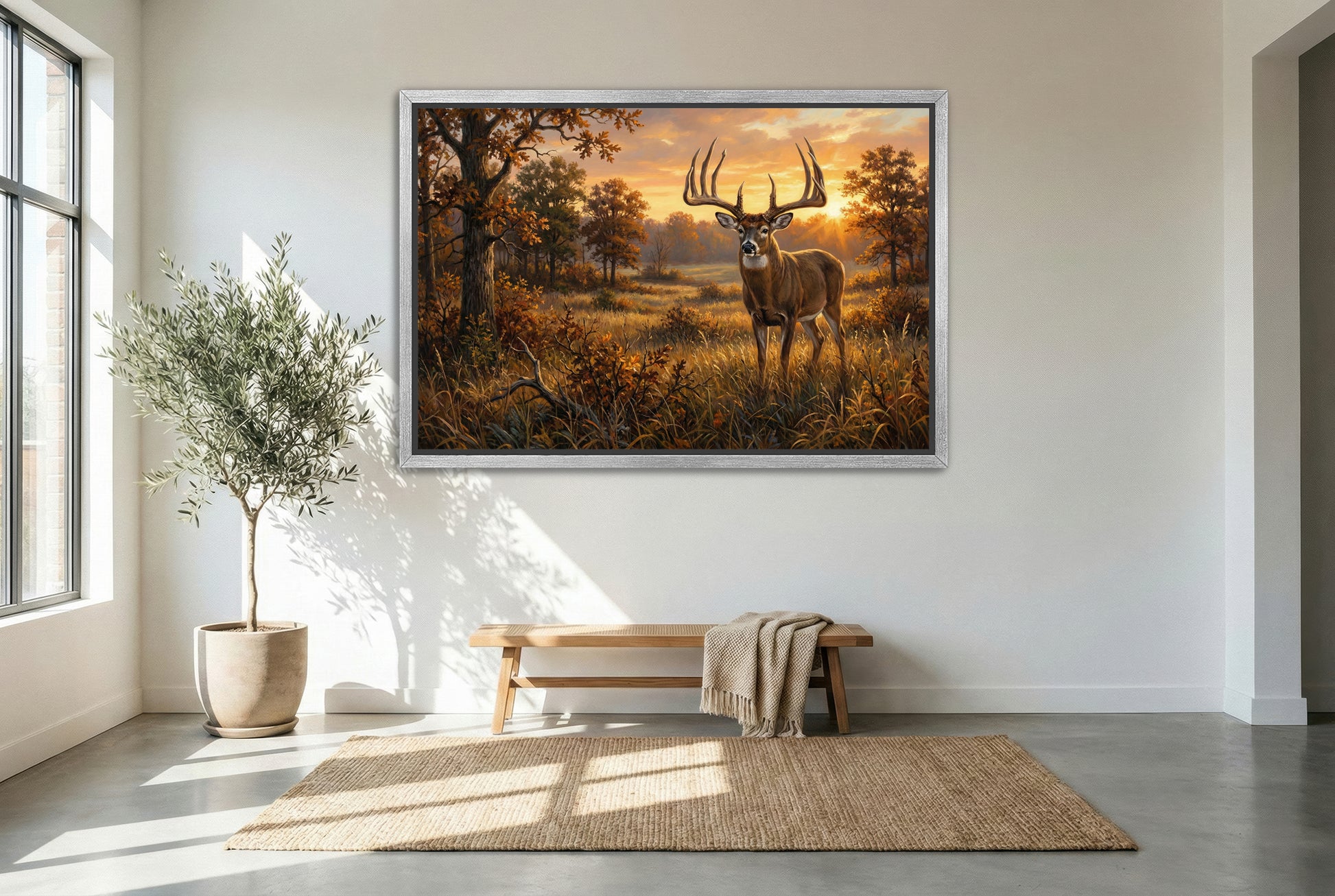 silver floating framed canvas big game artwork of the missouri gibson whitetail buck