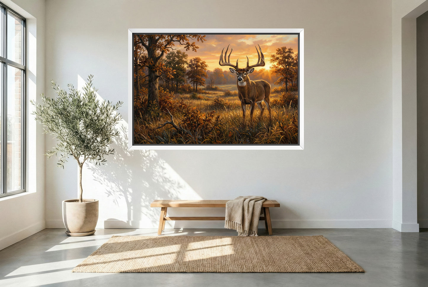 white floating framed canvas art of the missouri gibson whitetail buck