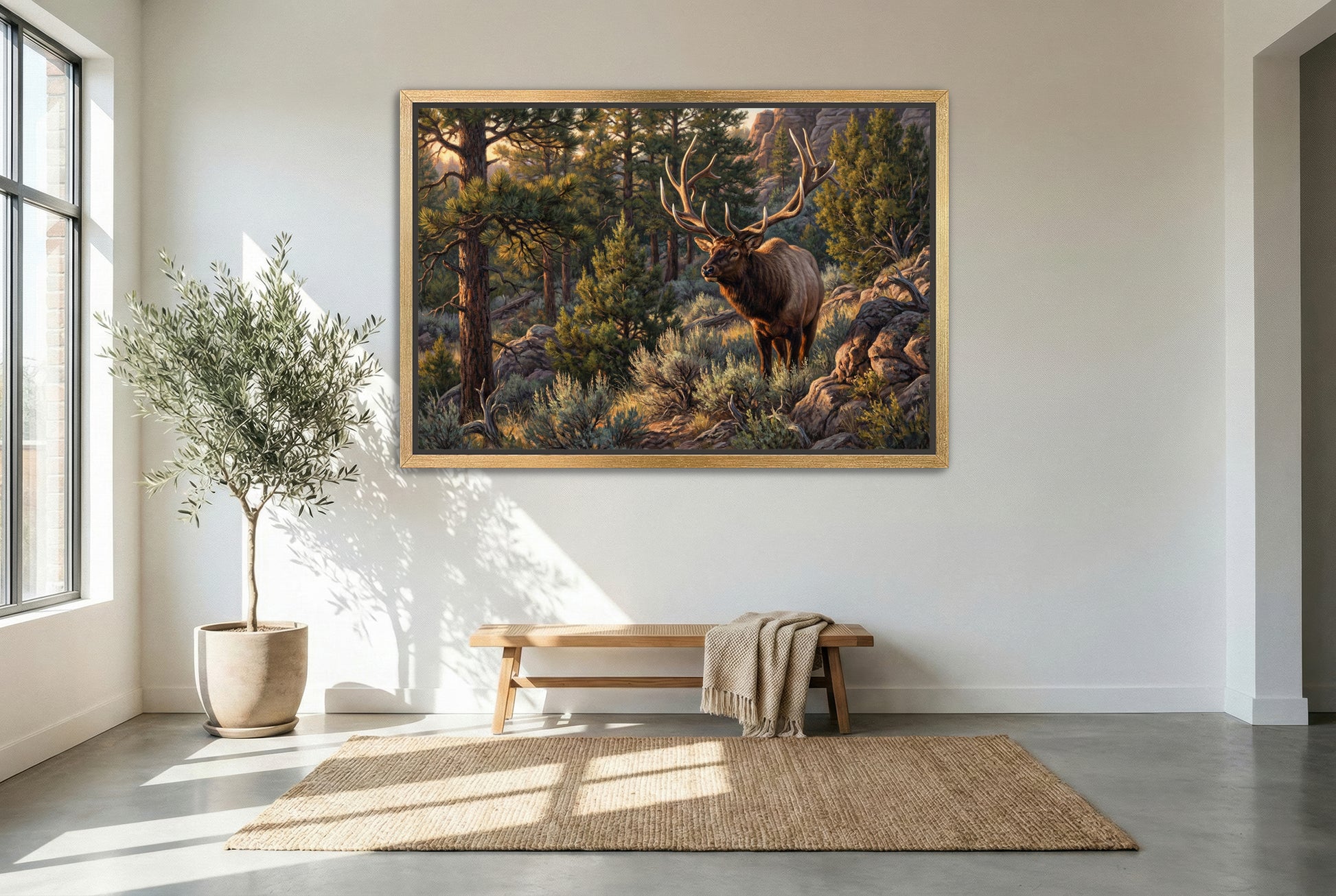 gold floating framed canvas trophy room art the grandpa bull elk by nick franklin