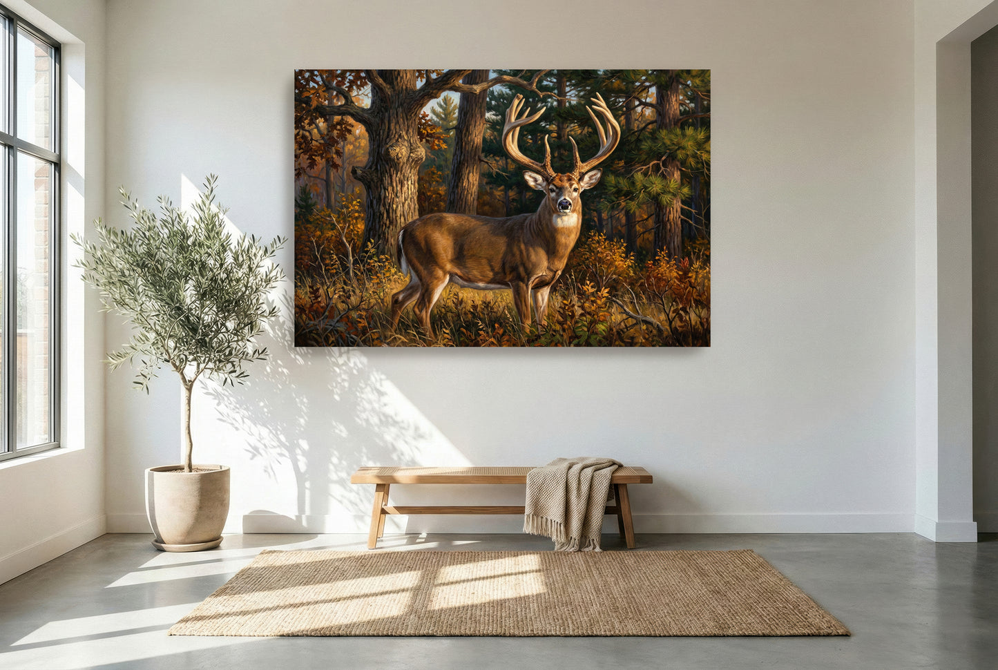 gallery wrapped canvas wildlife wall art of the Jordan whitetail buck Wisconsin