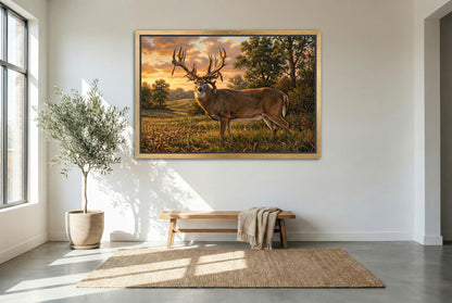 gold floating framed canvas trophy room art of the lovstuen whitetail buck or the albia buck iowa