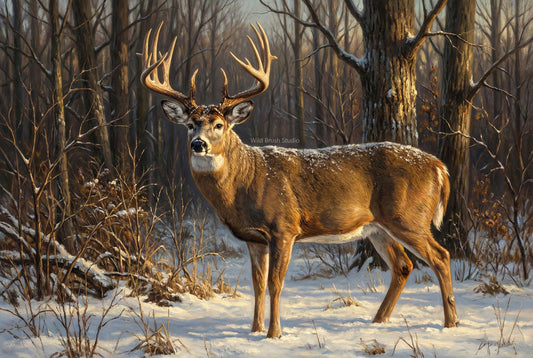 whitetail buck light snowfall during the late season oil painting paper art print