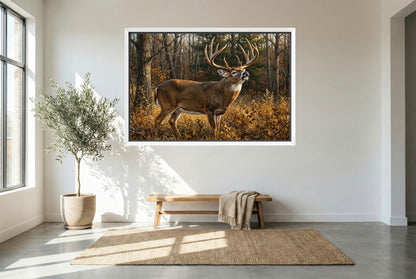 white floating framed canvas art of a whitetail buck lip curl checking for scent