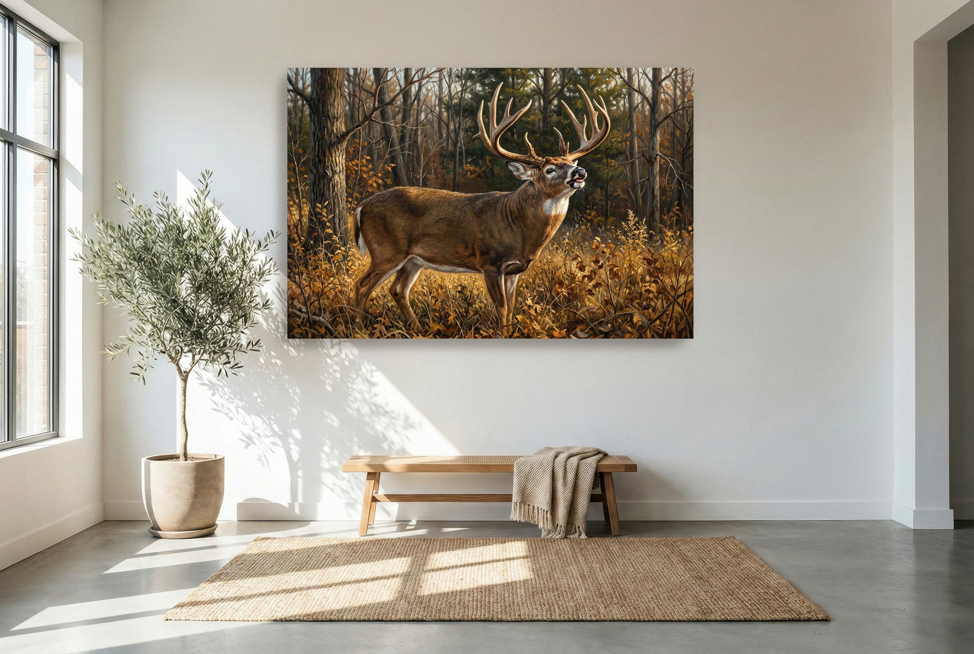 gallery wrapped canvas wildlife wall art of a whitetail buck lip curl checking for scent
