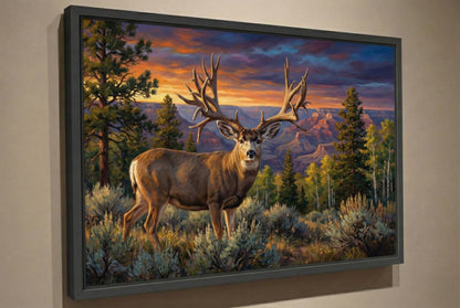 black floating framed canvas print featuring 306” world record mule deer sheds found on the kaibab plateau